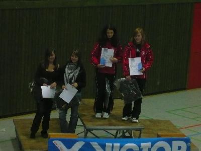Sieger Mädchendoppel U15

1. Eva Laut / Angela Arends (SVS Griesheim)
2. Leonie Schiedek / Nicole Ziergöbel (TV Dieburg / SVS Griesheim)
3. Laura Ruß / Ann-Kathrin Hartenbach (BC Heppenheim)
